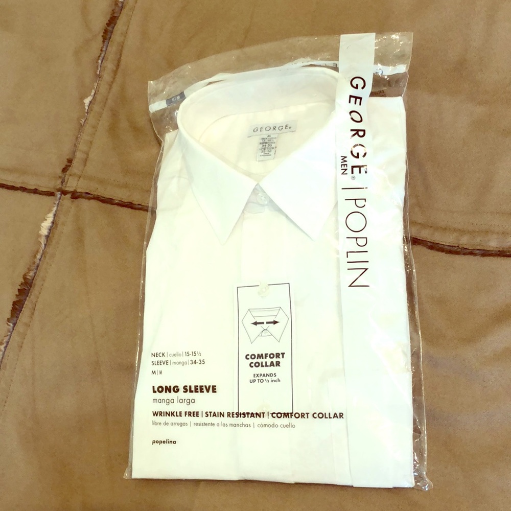 Men’s long sleeve white button up collar shirt